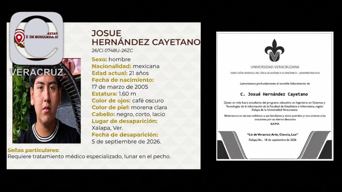Confirman muerte de Josué, alumno de la UV desaparecido en Xalapa