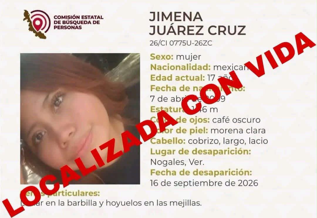 Localizan con vida a Jimena Juárez, adolescente desaparecida en Nogales