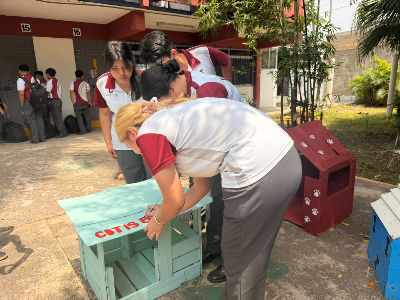Alumnos convierten reciclaje en refugios para perros en Coatza
