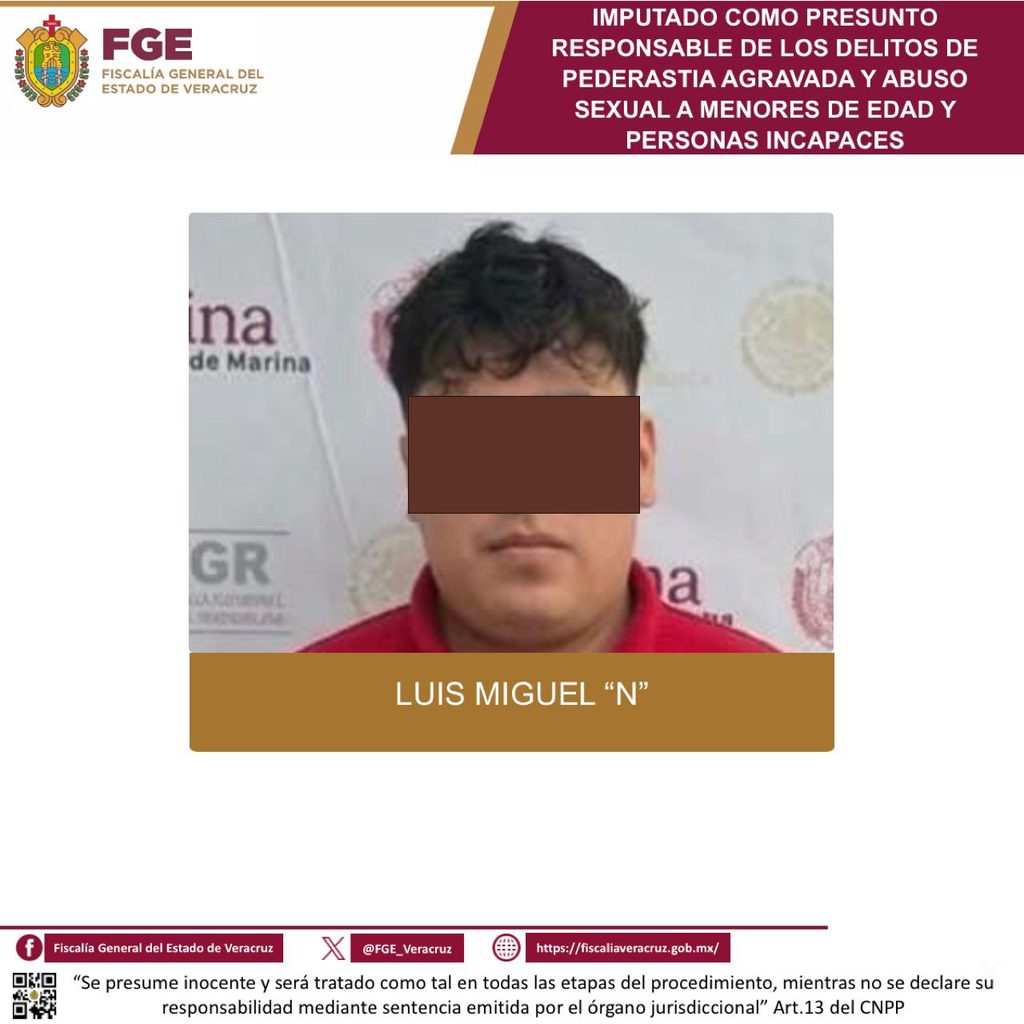La fiscalía logró prisión preventiva oficiosa contra Luis Miguel “N”, acusado de pederastia agravada y abuso sexual en colonias de Xalapa.