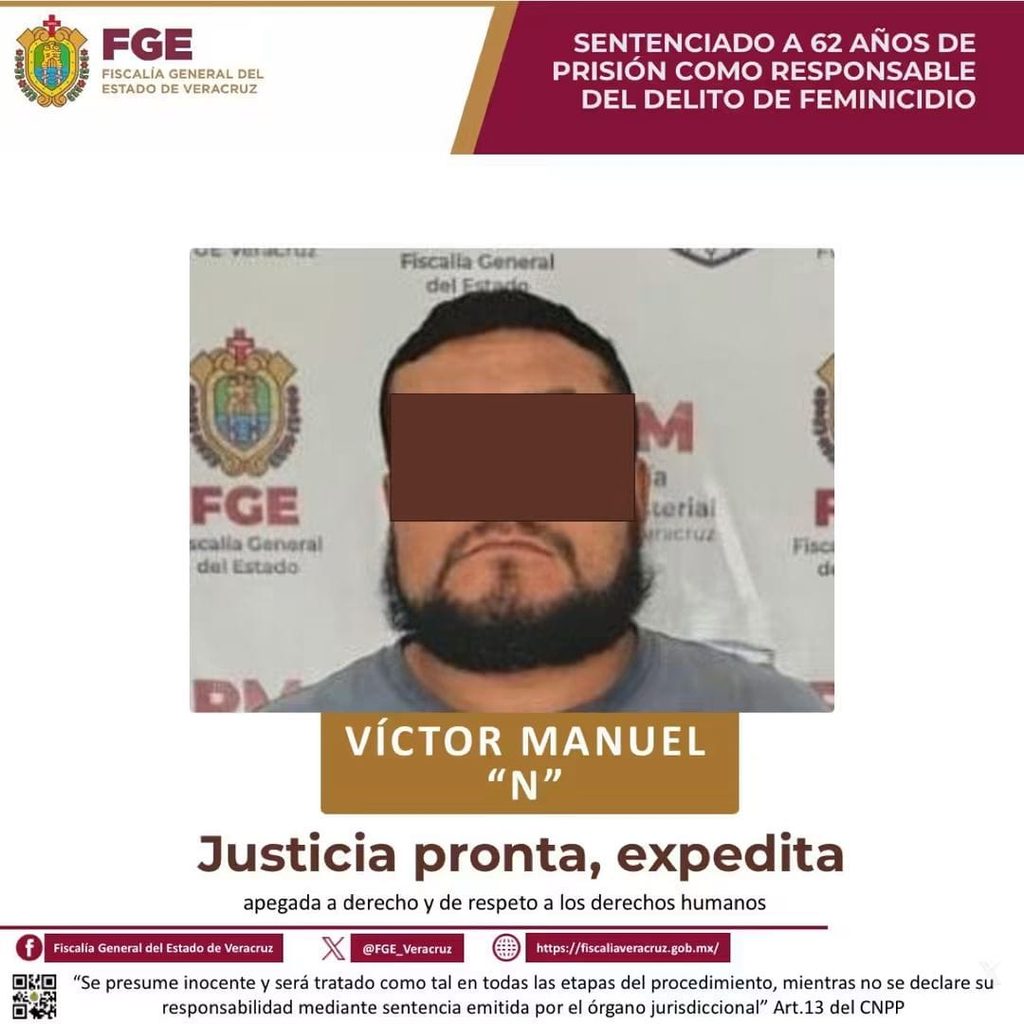 Sentencian a 62 años de prisión a Víctor Manuel “N” por feminicidio en Boca del Río