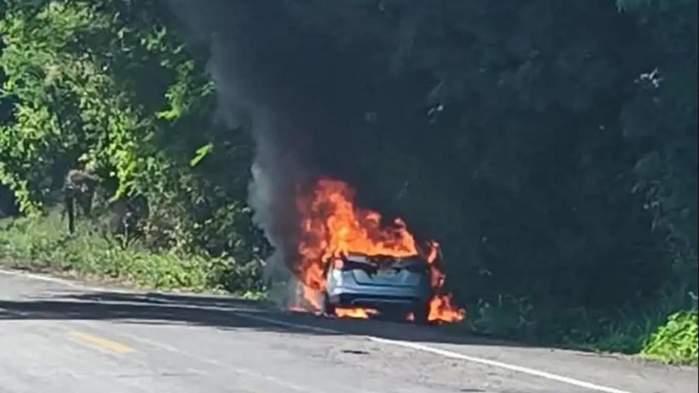 Hallan restos humanos en auto calcinado en carretera de Veracruz