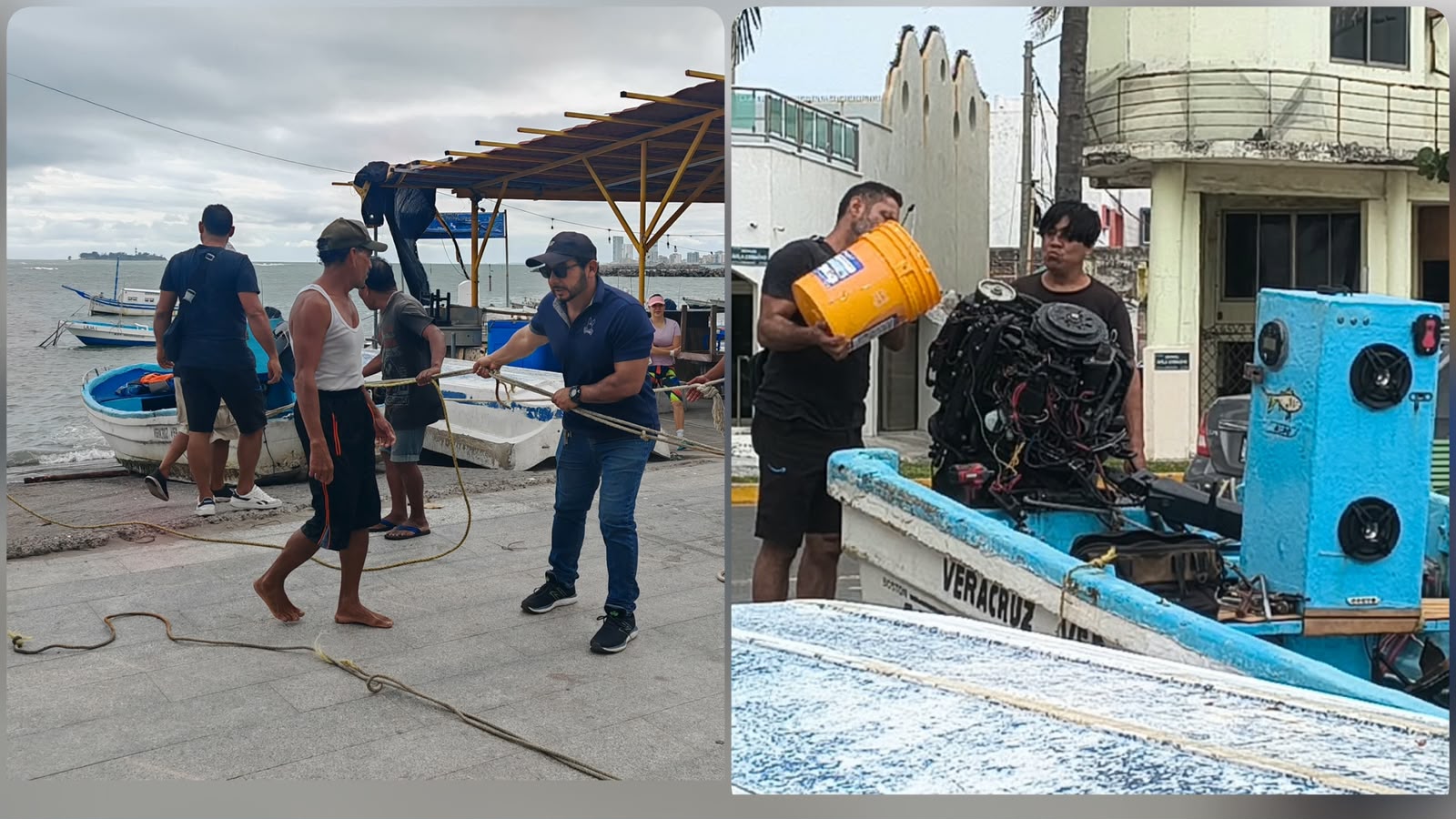 Frente Frío 2 hunde cuarta lancha en Veracruz; pescador lucha por salvar su motor