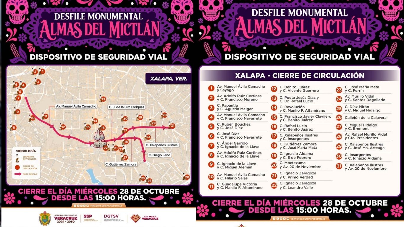 Desfile de Día de Muertos en Xalapa: calles cerradas este 28 de octubre